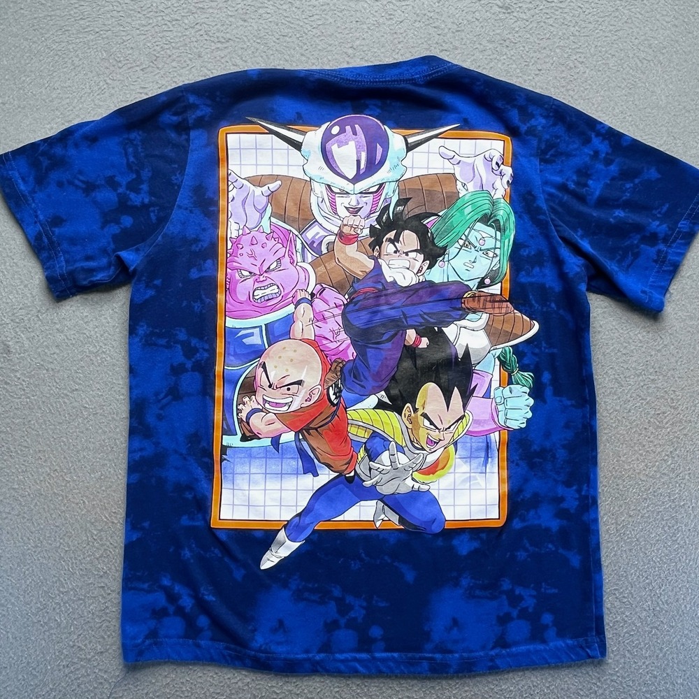 Dragon Ball Z Boys T-Shirt Blue Tie Dye Graphic L 14/16 Anime Goku Vegeta